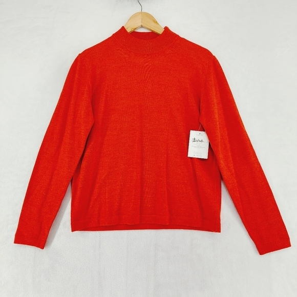 NEW Brandini WoolMark Merino Red Knit Mock Turtleneck Sweater P5586 - Picture 1 of 8